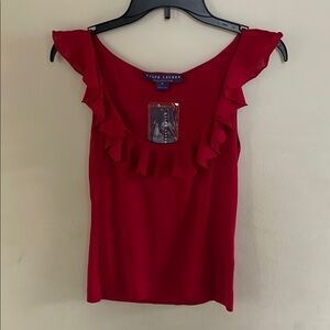 Purple Label Ralph Lauren Women's Red Ruffle Top